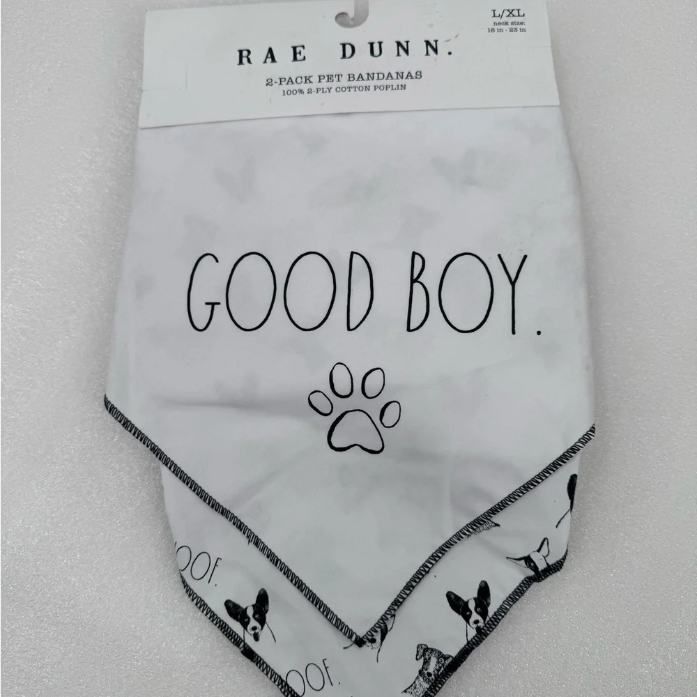 2 Pack Size L XL Rae Dunn Good Boy Bandanas Pet Scarf Dog Cat 100% Cotton